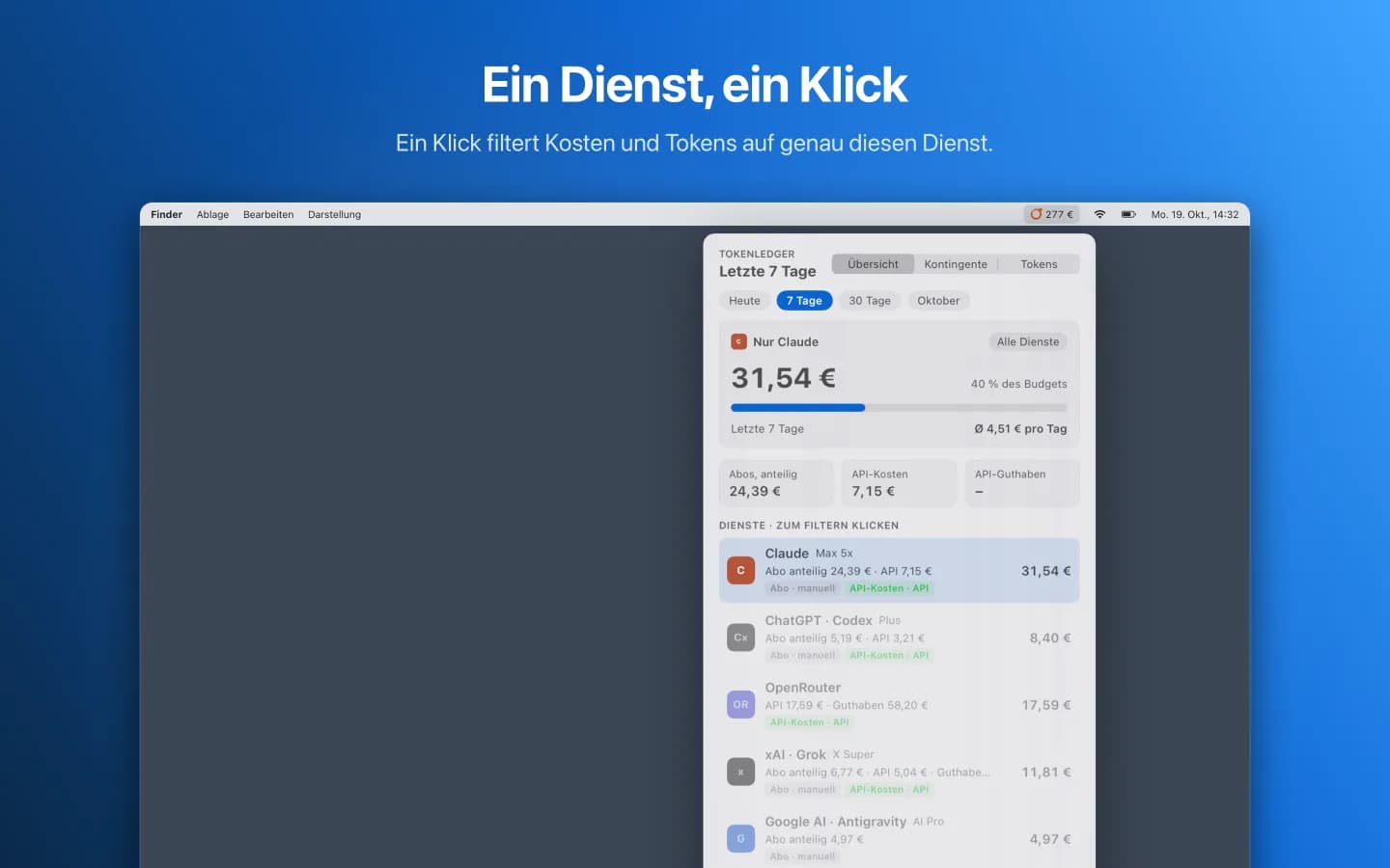 Übersicht nur für Claude im Zeitraum 7 Tage