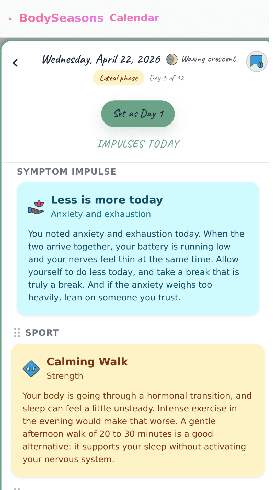 BodySeasons daily insight on a smartphone