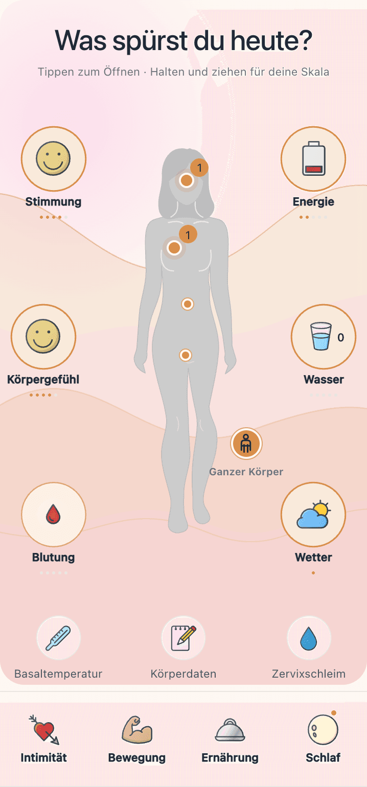 Neuer BodySeasons Tracker mit Körperansicht und Testdaten auf dem Smartphone