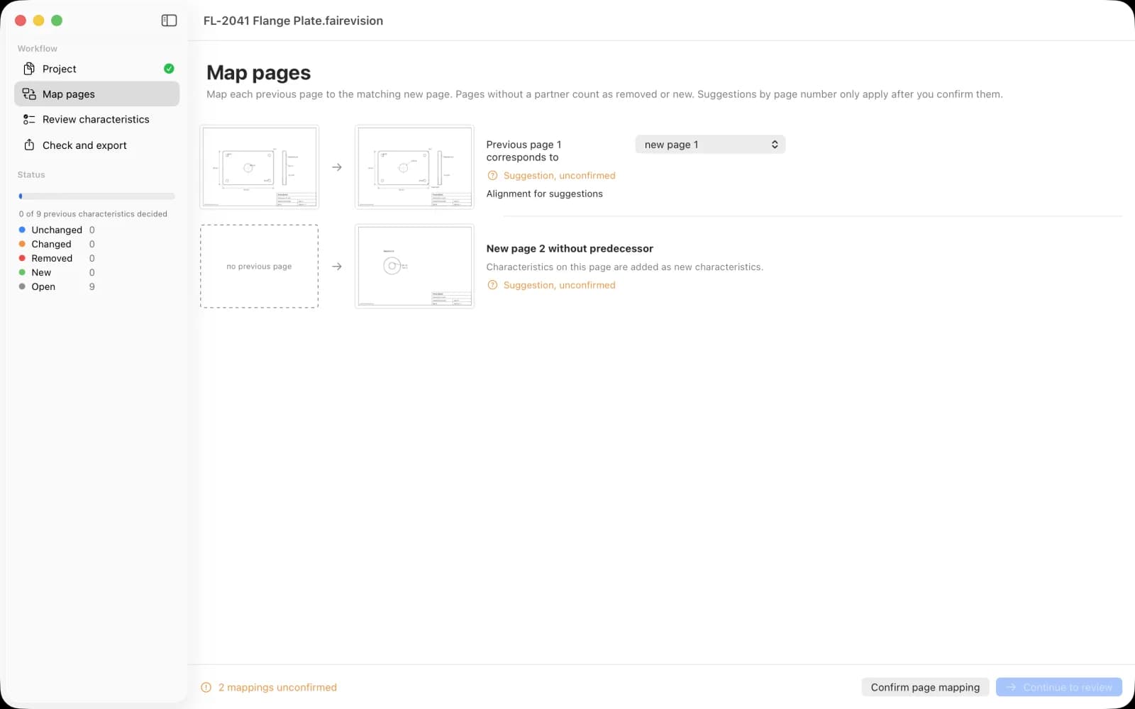 Page mapping with a new second page without predecessor