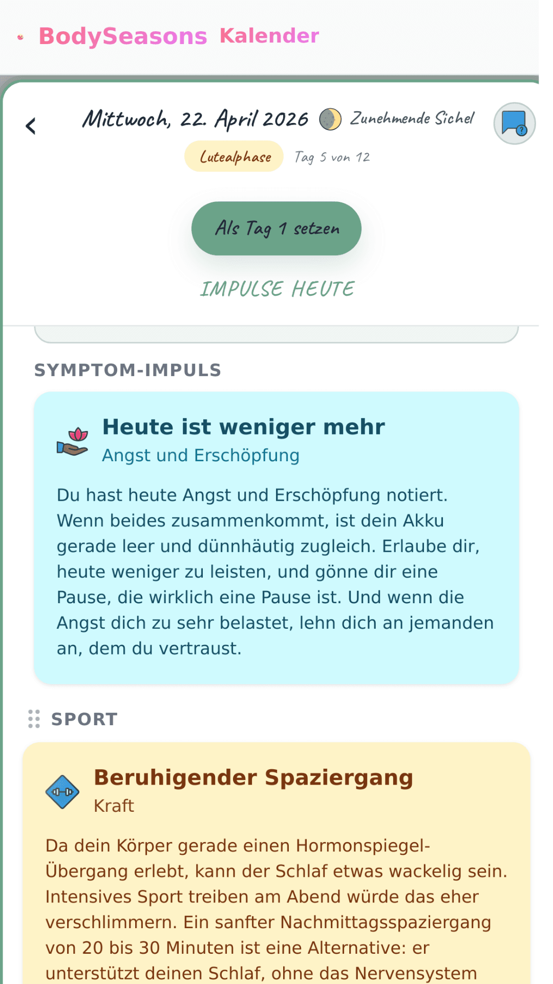 BodySeasons Tagesimpuls auf dem Smartphone