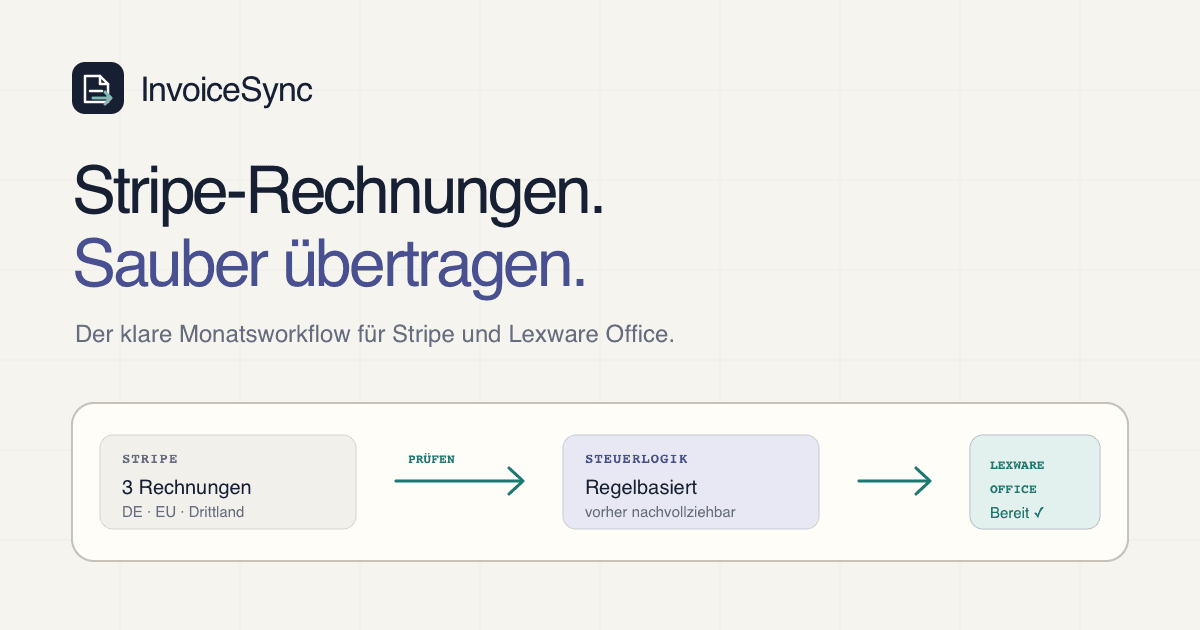 InvoiceSync Landingpage mit Stripe und Lexware Office