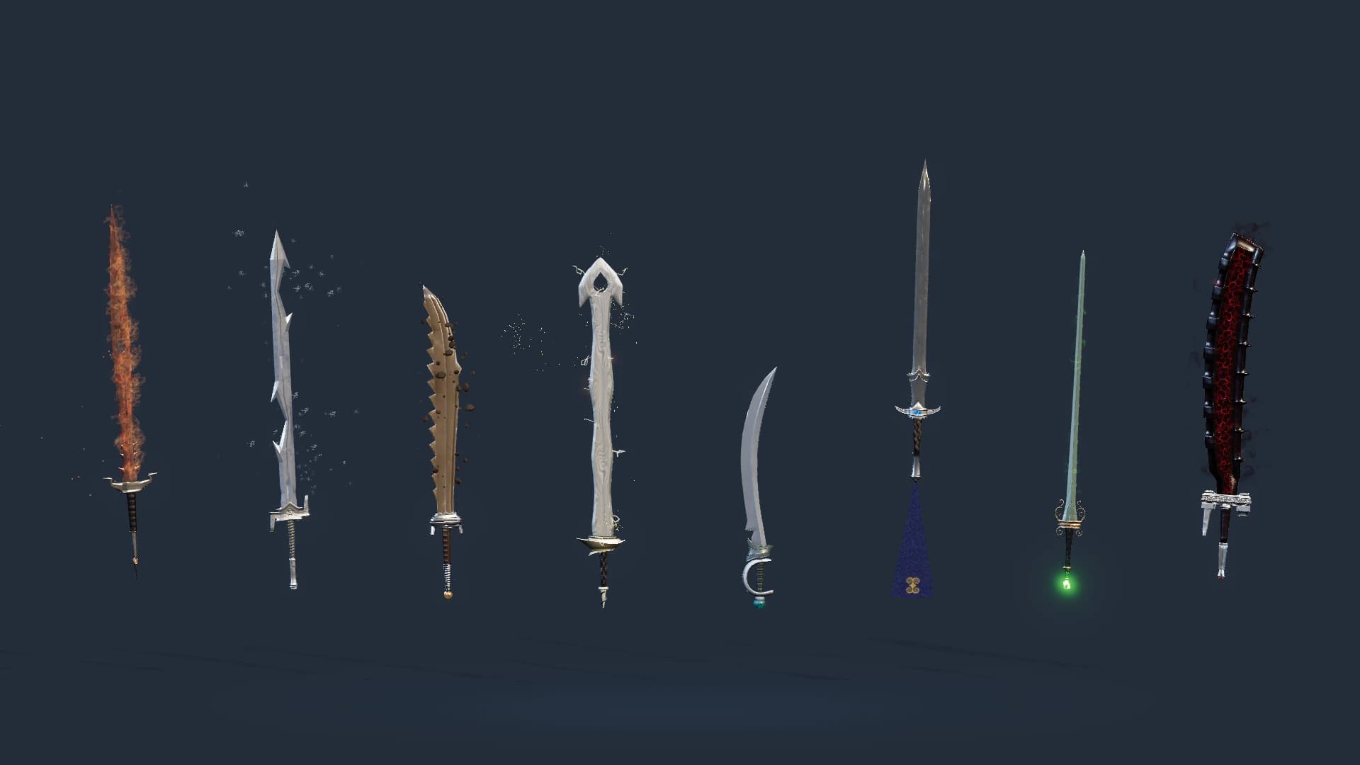 All eight fantasy sword designs with their effects