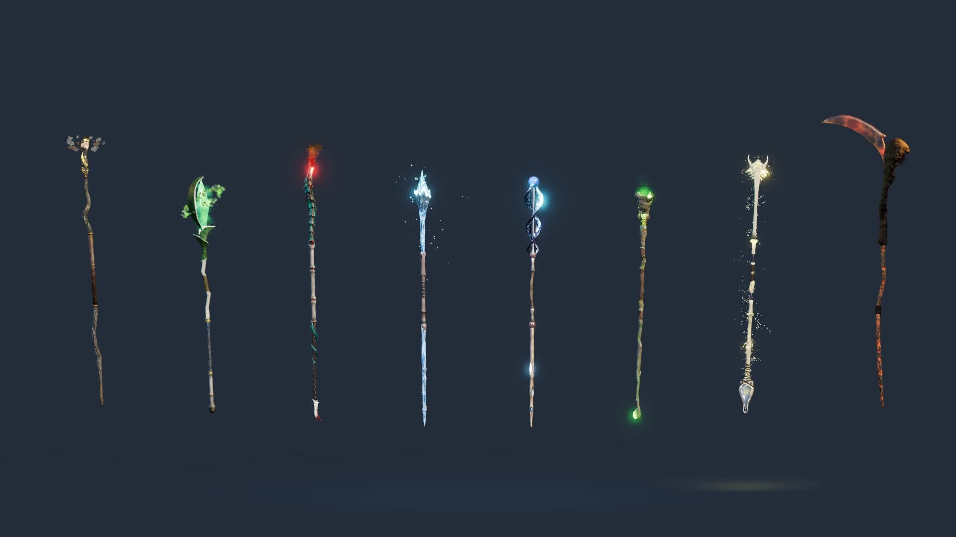 All eight magic wand designs with their particle effects